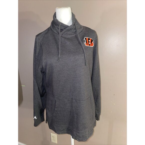 NFL Cincinnati Bengals Sweatshirt Gray Patch Mock Neck Pouch Pocket Drawstring L - Picture 1 of 10